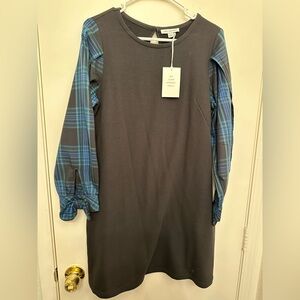 Women's Long Sleeve Plaid Dress - Gray and Blue